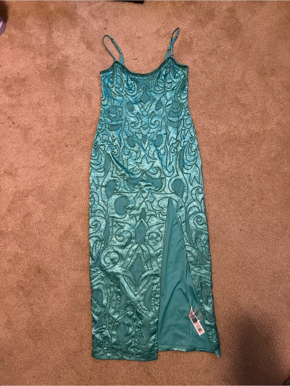 ASOS Teal Embroidered Slip Midi Dress with Front Slit